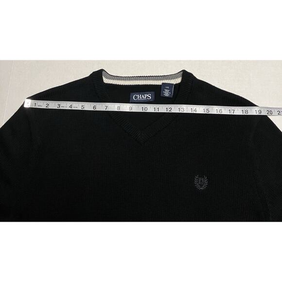Mens Chaps V-Neck Sweater Tight Knit Long Sleeve 100% Cotton Black Sz Large EUC - Picture 6 of 11